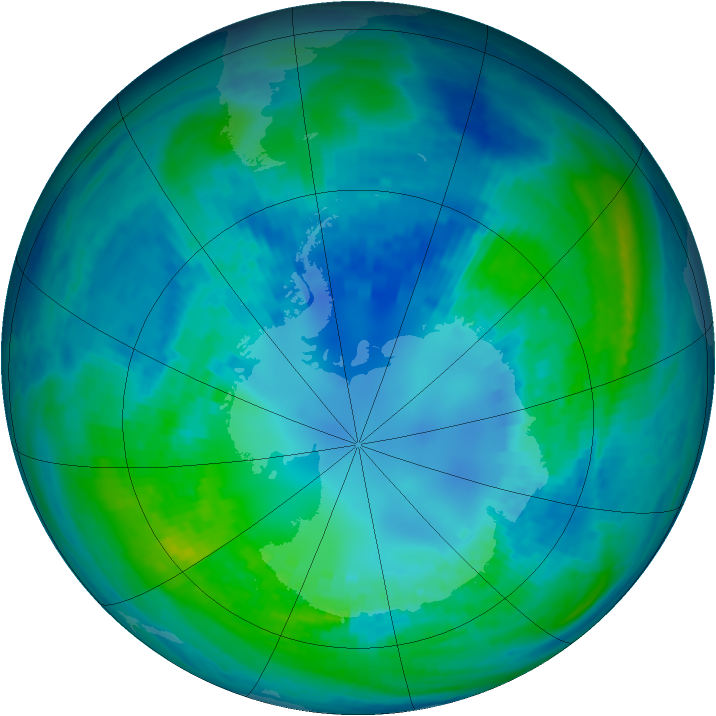 Antarctic ozone map for 20 April 2003